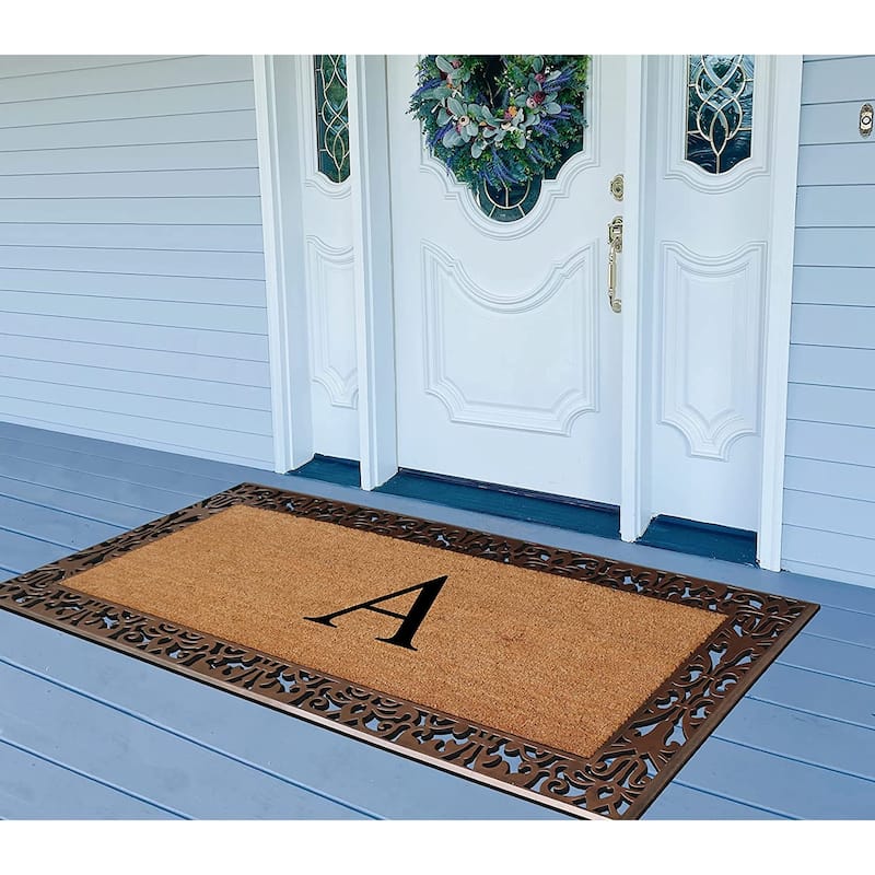 A1HC Natural Coir Monogrammed Door Mat For Front Door, 30"X60", Anti-Shed Treated Durable Doormat for Outdoor Entrance