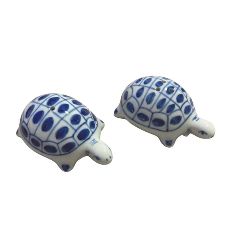 Coastal Sea Turtles Blue and White Salt and Pepper Shaker Set