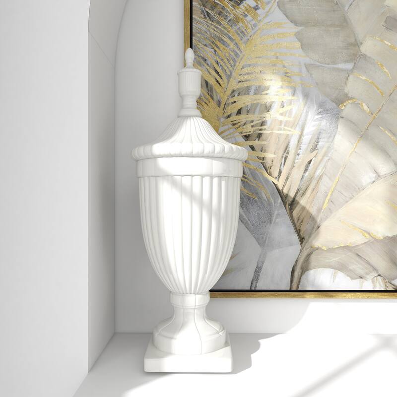 White Ceramic Tall Fluted Urn Living Room Decorative Jars with Grooves and Lid