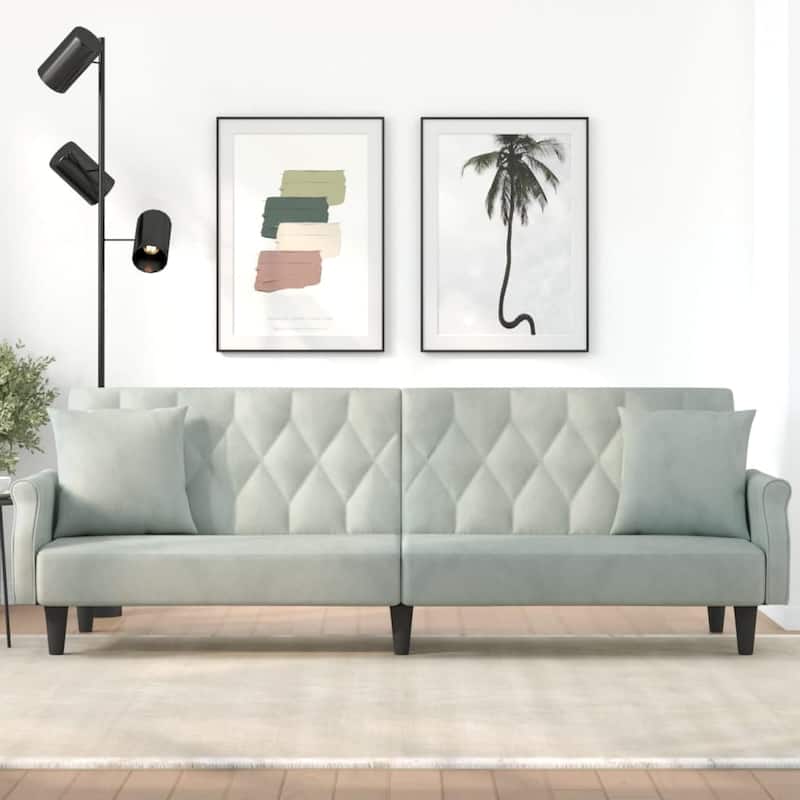 vidaXL Sleeper Sofa with Armrests Velvet Couch Sofa Bed Recliner Loveseat - 85" x 35" x 27.6" - Light gray