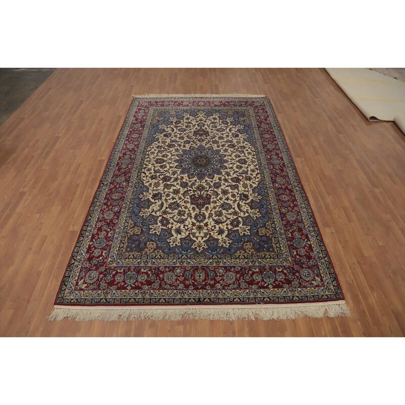 Hand Knotted Oriental 100% Kork Wool Carpet Traditional Floral Beige & Ivories Isfahan Area Rug - 10' 7'' X 6' 7''