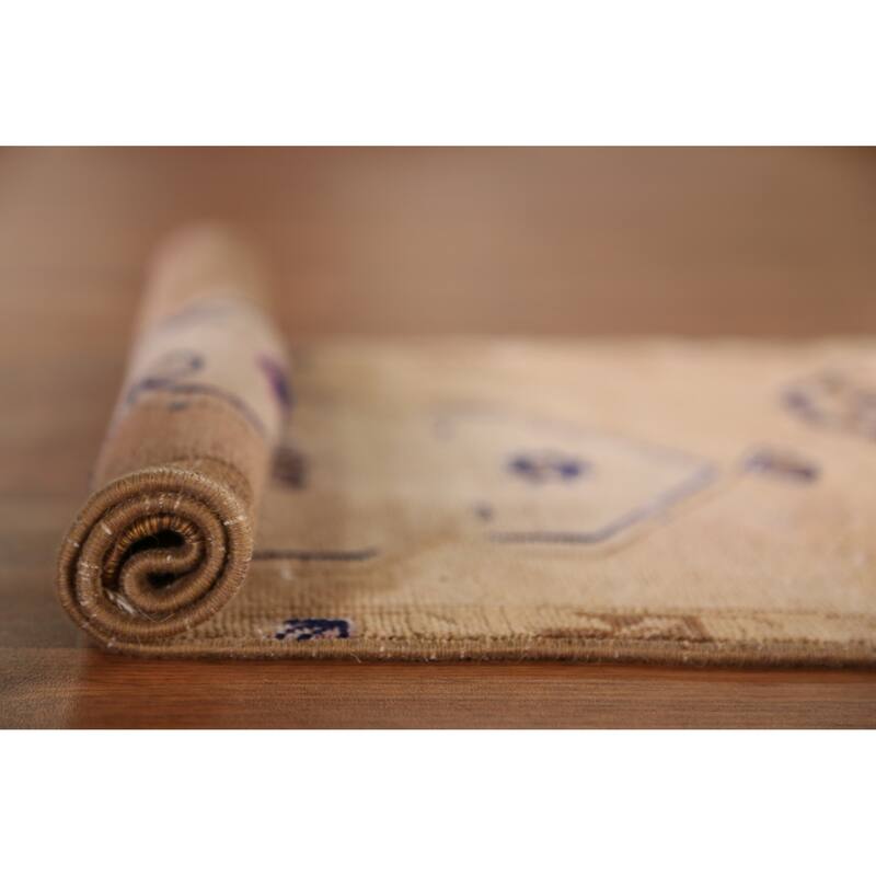 Hand Knotted Oriental 100% Wool Carpet Transitional Geometric Beige & Ivories Anatolian Area Rug - 2' 6'' X 1' 7''