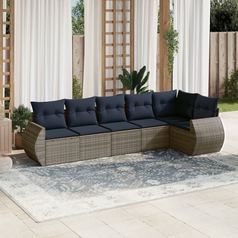vidaXL Patio Sofa Set with Cushions Outdoor Conversation Furniture Poly Rattan - 24.4 x 24.4 x 27.2 - Grey-Without table
