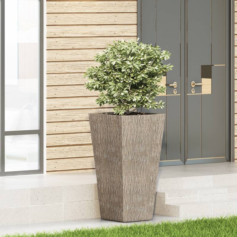 Classic Pleated Stone-Look Outdoor Planter Pot for gardens and porches