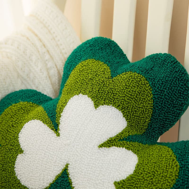 Glitzhome 14"L St. Patrick's Hooked Shamrock-shaped Pillow