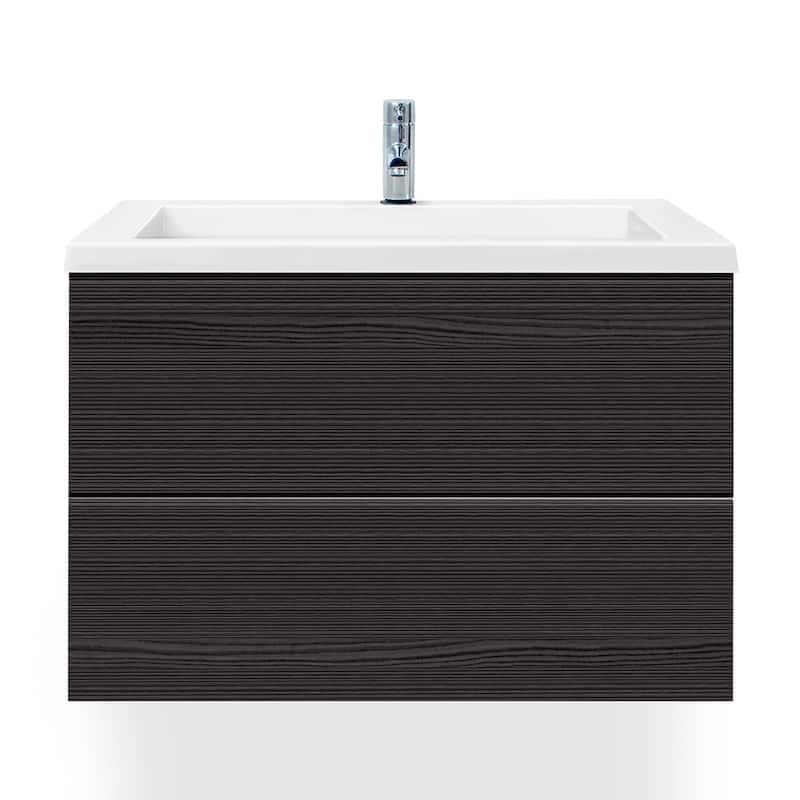 24"/30" Air Wall Mount Floating Bathroom Vanity in Dark Ebony with White Cultured Marble Top