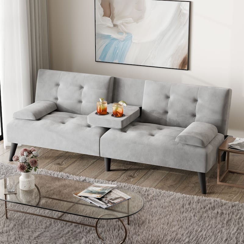 Futzca 64" Small Loveseat, 3 in 1 Cute Convertible Sofa Bed - Light Grey