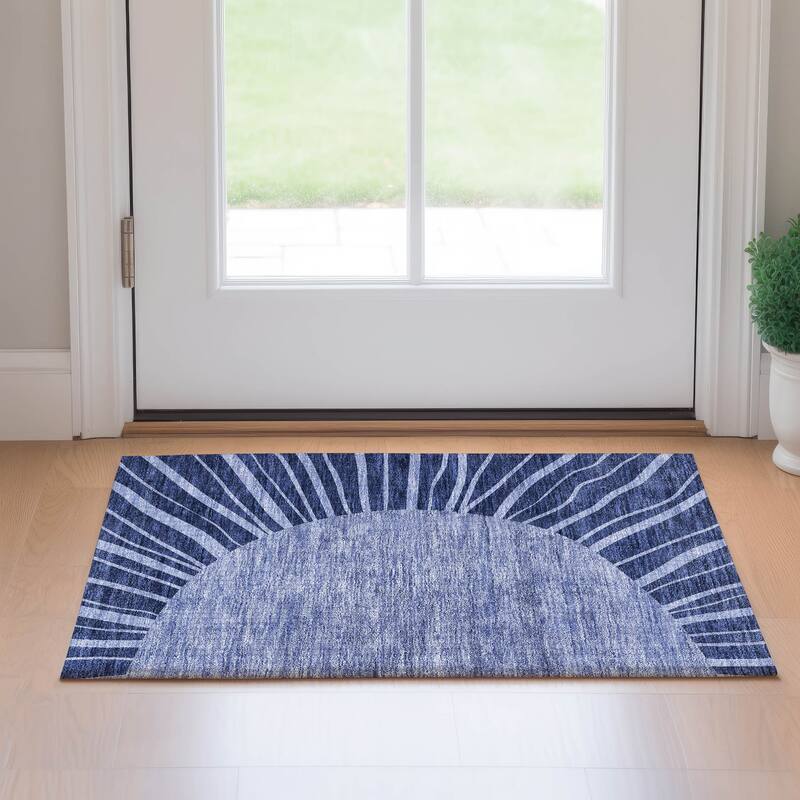 Premium Washable Super Soft Contemporary Rays Mayfield Rug - Navy - 1' 8" x 2' 6" - Rectangle