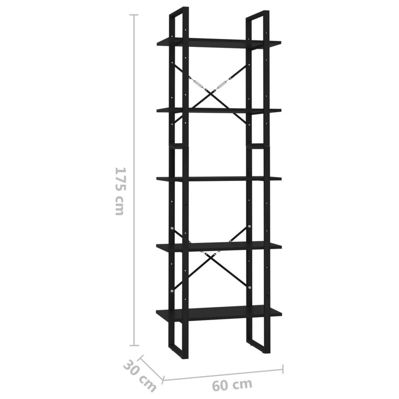 vidaXL 5-Tier Book Cabinet Black 23.6"x11.8"x68.9" Engineered Wood - 23.6"x11.8"x69.9"