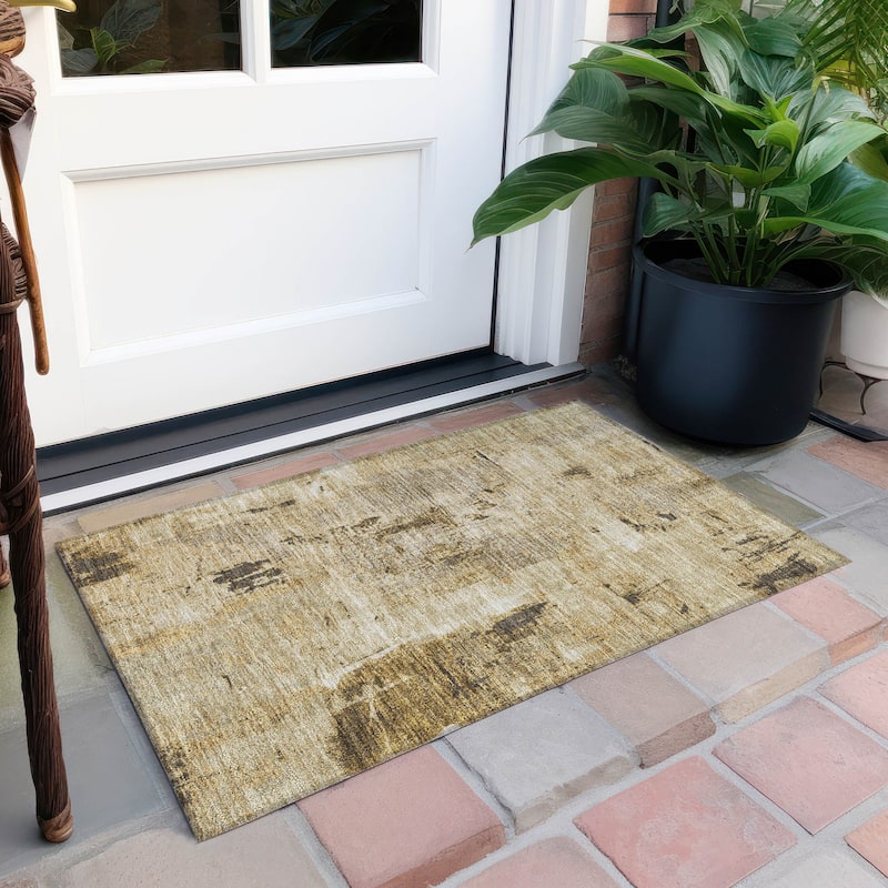Machine Washable Indoor/ Outdoor Abstract Imprints Chantille Rug