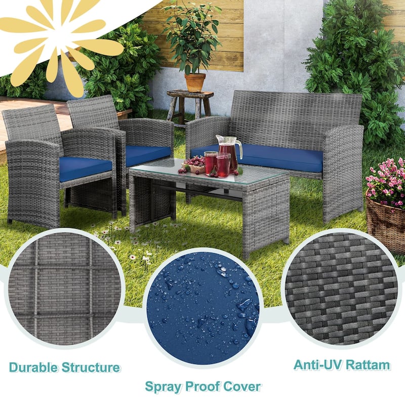 Futzca 4 Pieces Outdoor Patio Furniture Sets Conversation Sets Rattan Chair