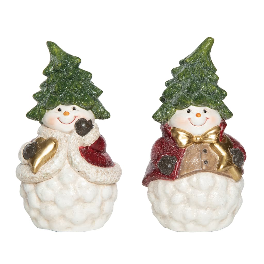 Transpac Terracotta Christmas Tree Snowman Figurine Set of 2 Christmas Home Decorations