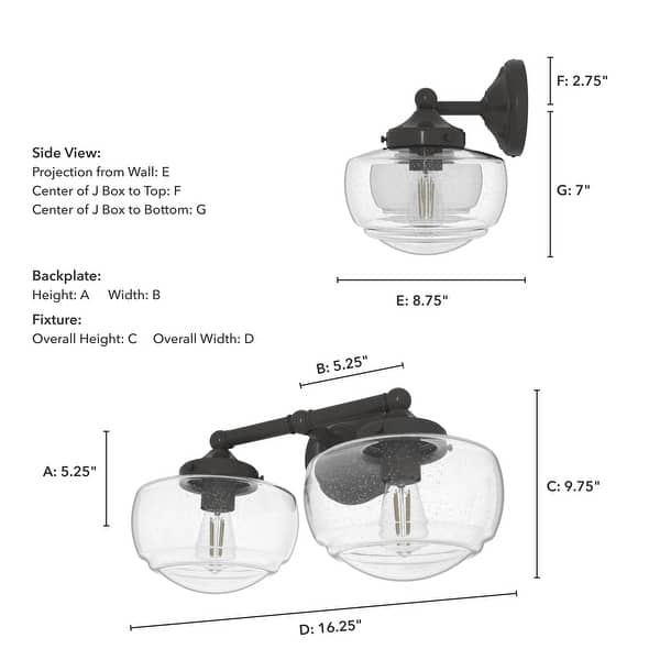 dimension image slide 5 of 6, Hunter Saddle Creek Vanity Wall Light - Transitional, Vintage Schoolhouse - Damp Rated!