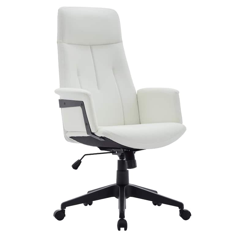 Infini Ergonomic Modern High Back Leather Executive Office Chair with Adjustable Height, Swivel, Padded Armrests & Iron Base - White