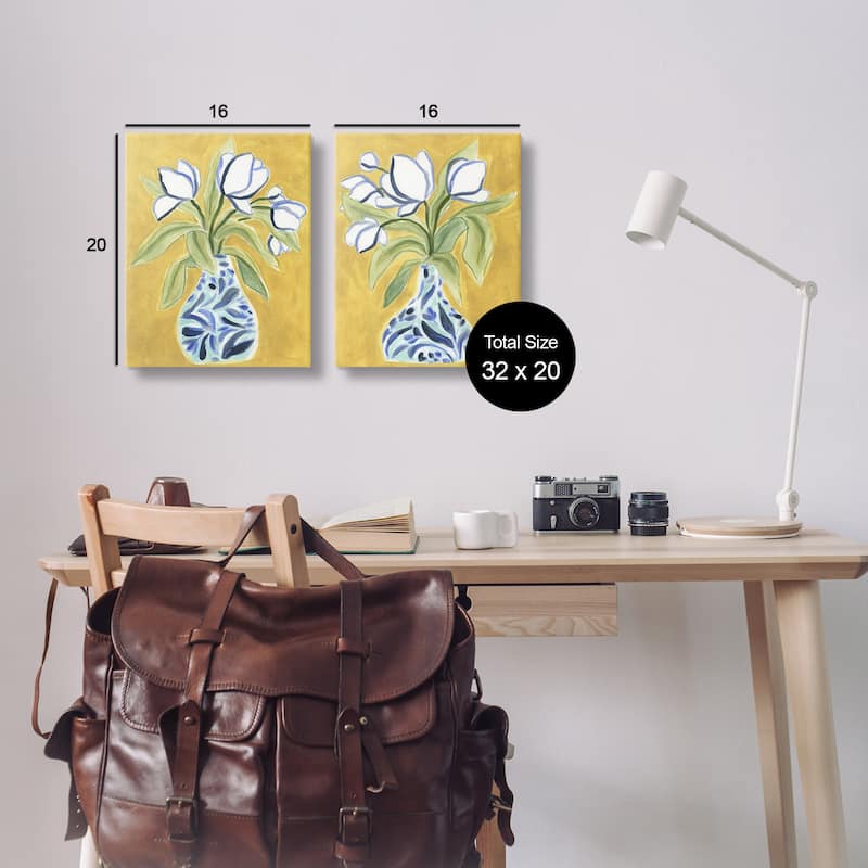 Stupell Tulip Vases on Yellow Canvas Wall Art Design By June Erica Vess (Set of 2)