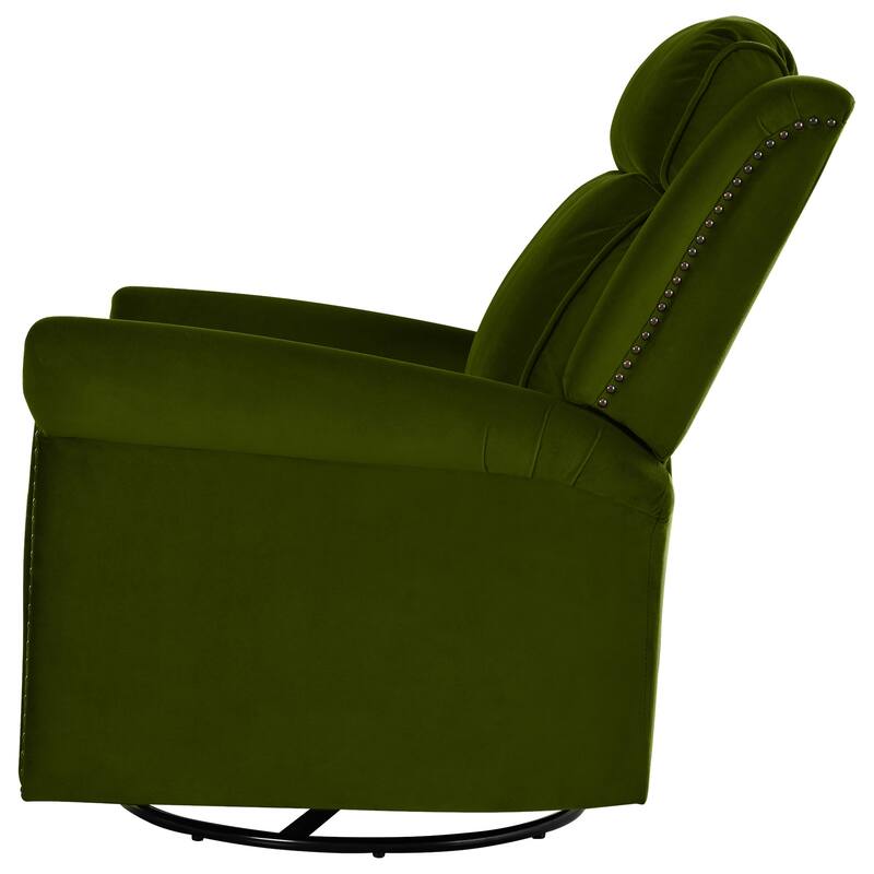 Home Theater Swivel Recliner Chair, Manual Rocking Nursery Rocker w/Adjustable Backrest Rolled Arms Lounge Chair with Rivet Trim