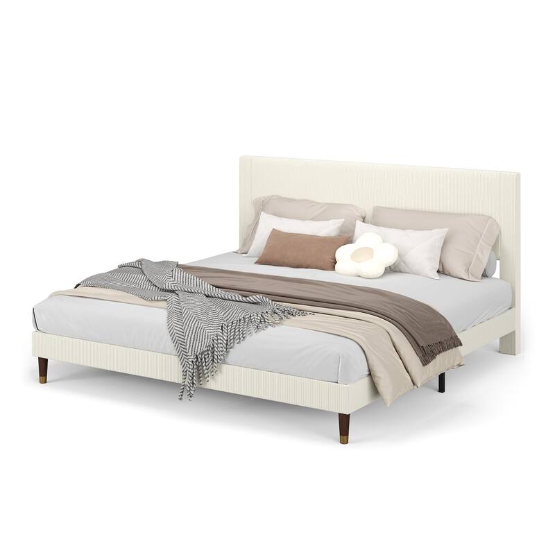 Twin Bed Frame Upholstered Platform Bed with Fabric Headboard, Non-Slip and Noise-Free