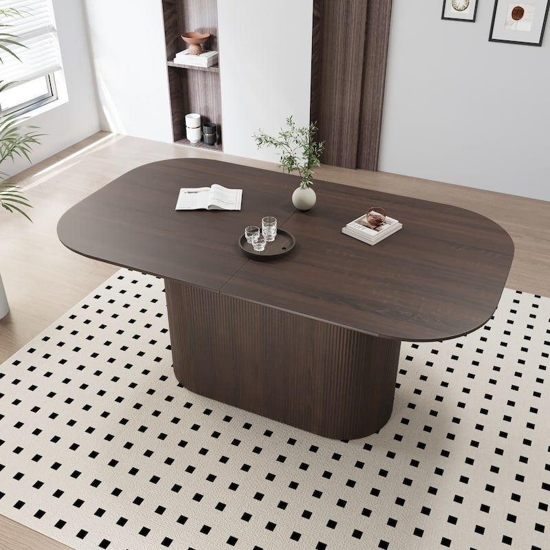 63-Inch MDF Modern Dining Table‌ – Stylish Design with Vertical Striped Legs, Thick Elegant Tabletop, Seats 4-8 People . - Brown