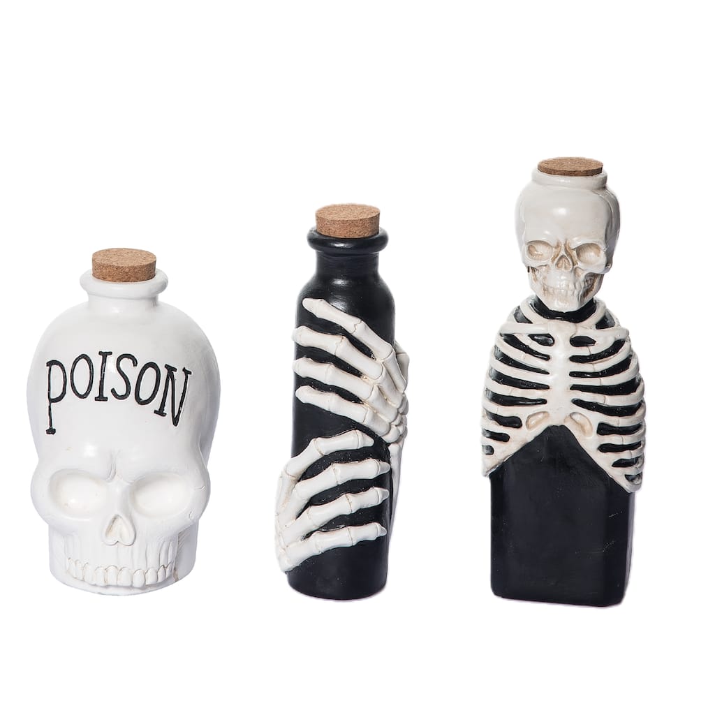 Transpac Resin 3 in. Halloween Skeleton Potion Bottle Set of 3