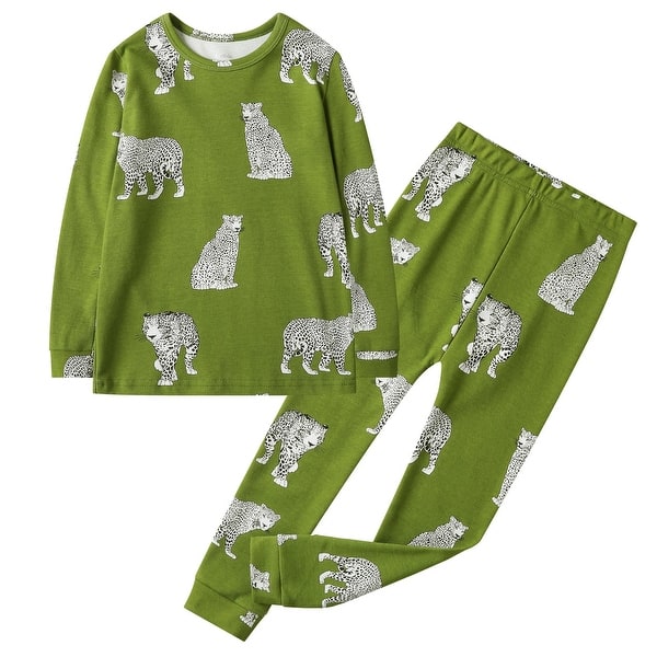 slide 2 of 4, 100% Organic Cotton Toddler 2 Piece Pajama Set - Green Cheetah 12-18 Months