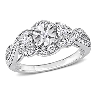 Miadora 1/5ct TDW Diamond 3-Stone Halo Infinity Crossover Engagement Ring in Sterling Silver