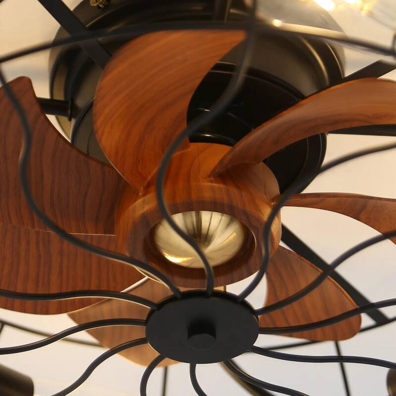 Modern Cage Ceiling Fan Light with Lighting and 6-Speed Adjustment, DC Motor for Bedroom and Lounge Area