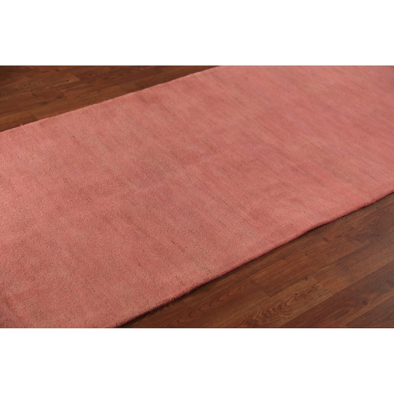 Light Pink Modern Gabbeh Runner Rug Hand-Knotted Wool Carpet - 2'10" x 9'8"
