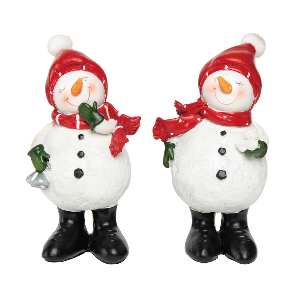 Transpac Small Resin Jolly Snowman Figurine Set of 2 Christmas Home Decorations