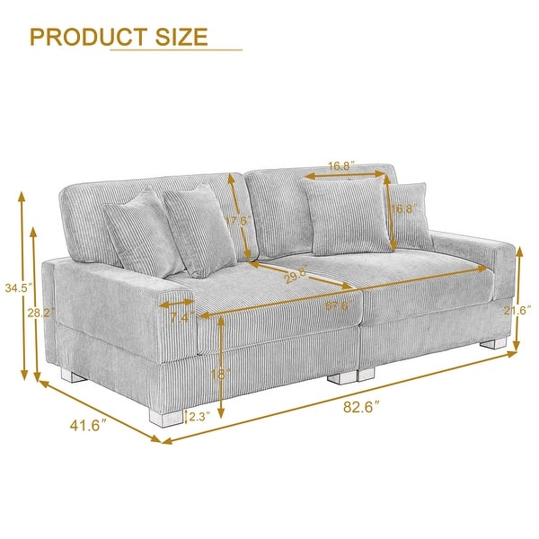 dimension image slide 0 of 3, Corduroy Couch Modular Sectional Sofa with Pillows