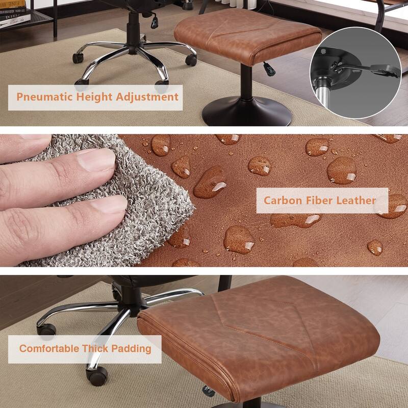 Javlergo Adjustable Height PU Leather Ottoman with 360° Swivel Footrest Stool for Office Under Desk Space Saving Ottoman
