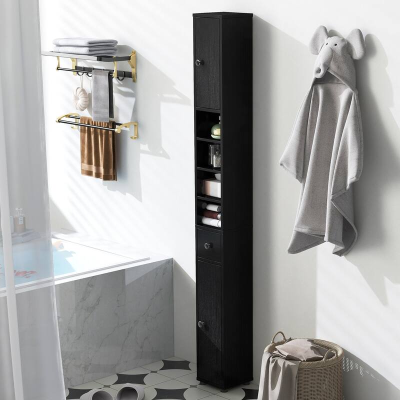 Narrow Freestanding Storage Cabinet for Bathroom Kitchen or Living Room Organization - 8" x 8" x 71"