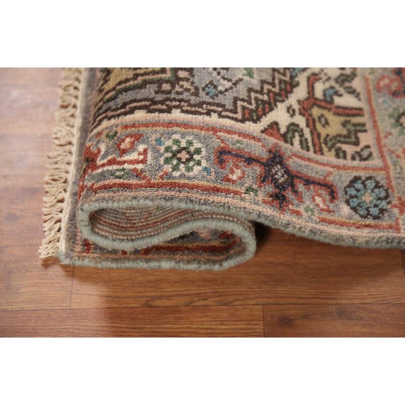 Geometric Heriz Serapi Indian Accent Rug Handmade Gray Wool Carpet - 2'0"x 3'0"