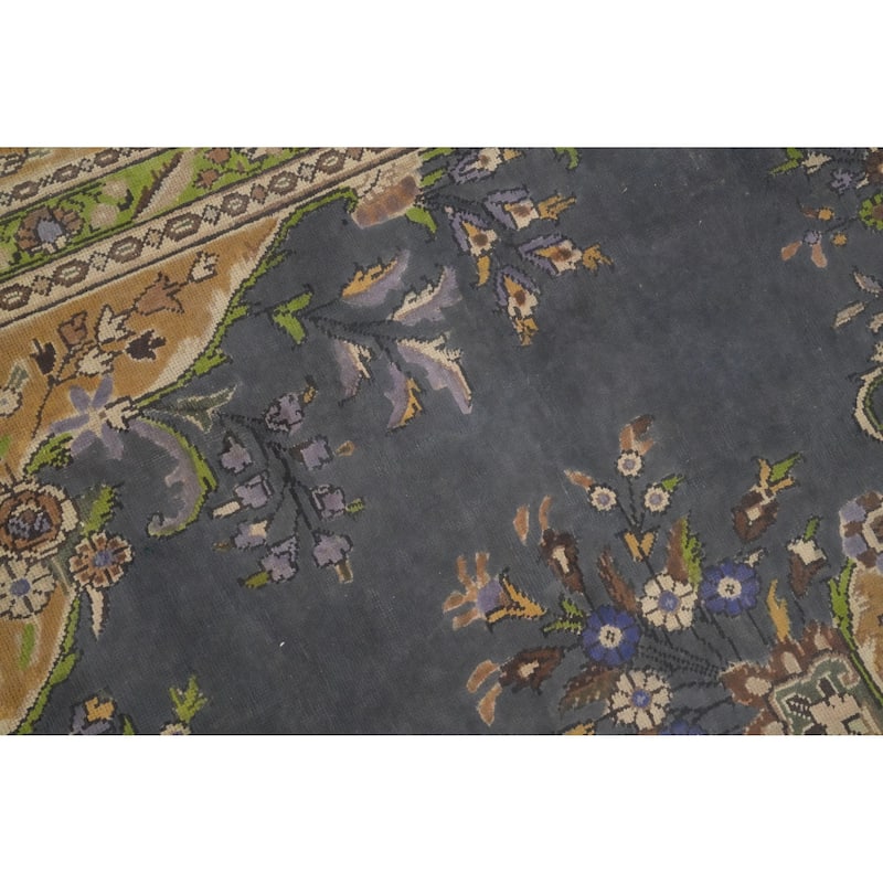Hand Knotted Oriental 100% Wool Carpet Traditional Floral Greys & Charcoal Tabriz Area Rug - 12' 8'' X 9' 4''
