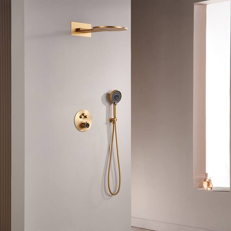 CASAINC 2-function Luxury Thermostatic Dual Shower Faucet Shower System with Waterfall Shower Head