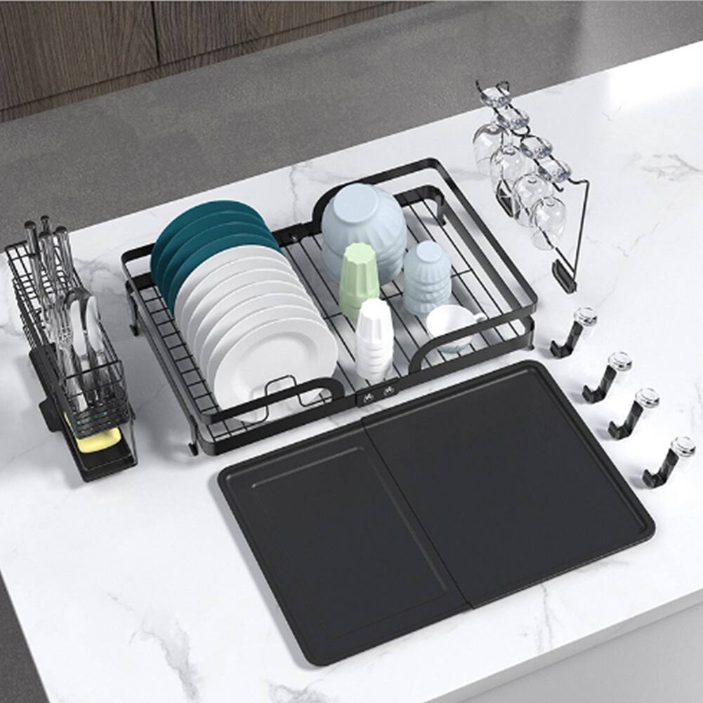 Space Saving Foldable Dish Rack with Utensil Holder for Kitchen