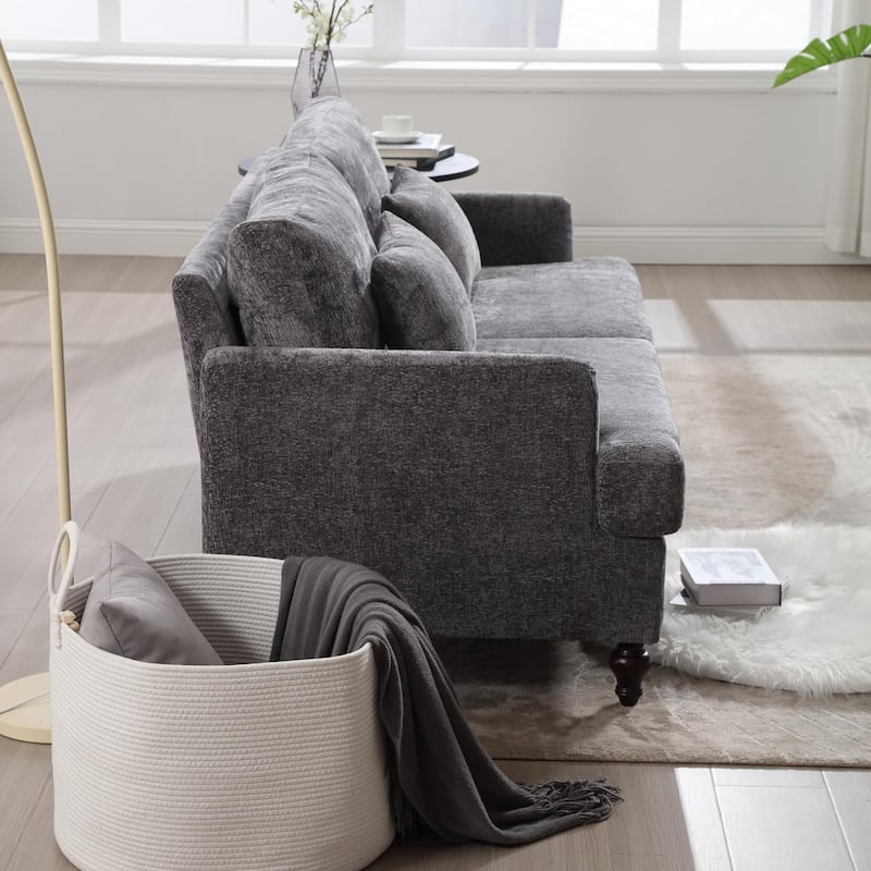 Roomfitters Chenille Loveseat Sofa, Mid-Century 2-Seat Upholstered Couch with Wooden Legs for Living Room