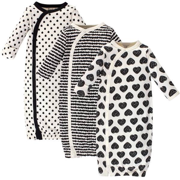 slide 1 of 1, Touched by Nature Baby Girl Organic Cotton Side-Closure Snap Long-Sleeve Gowns 3pk, Heart 0-6 Months - Heart