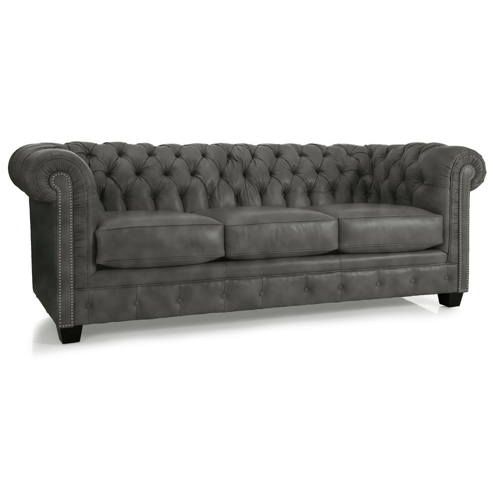 Hancock Tufted Top Grain Italian Leather Chesterfield Sofa - 31" H x 86" W x 40" D