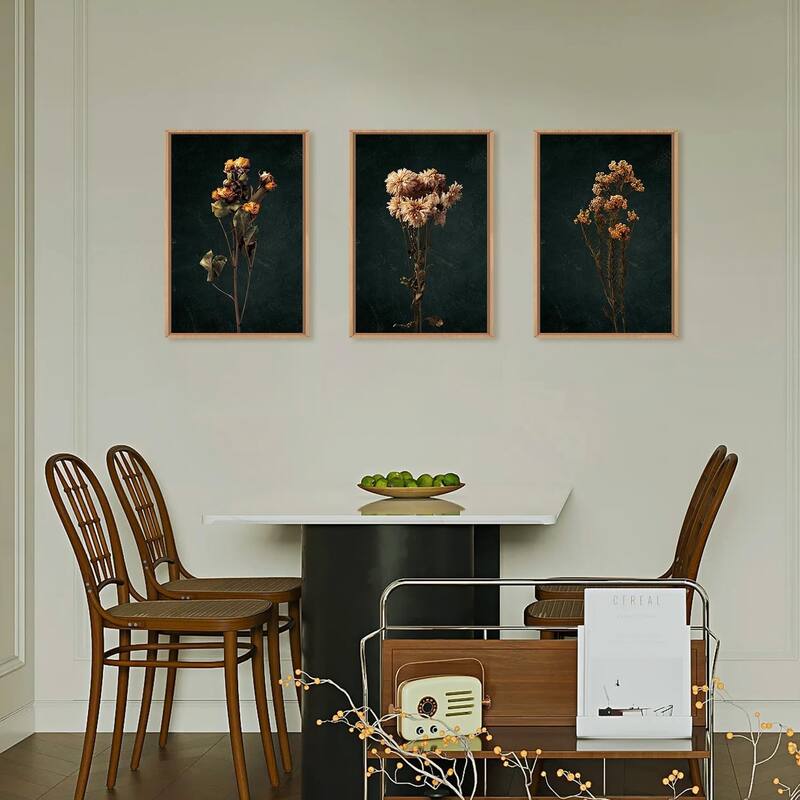 Boho Floral Framed Canvas Wall Art Set