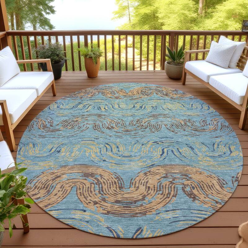 Machine Washable Indoor/ Outdoor Modern Ari Chantille Rug - Teal - 8' x 8'