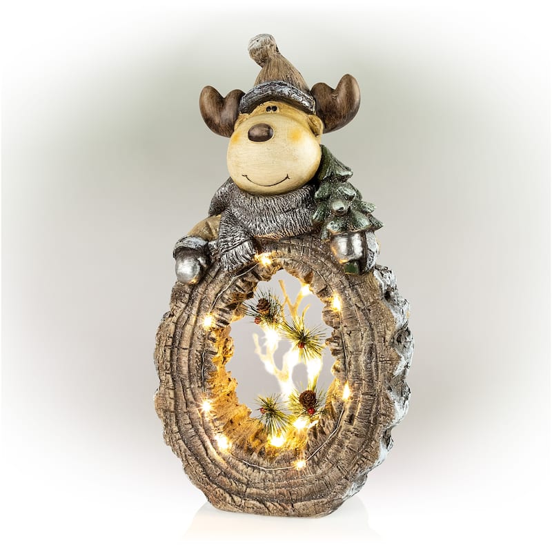 Alpine Corporation 21"H Indoor/Outdoor Christmas Statue with Carved Wood Look and LED Lights