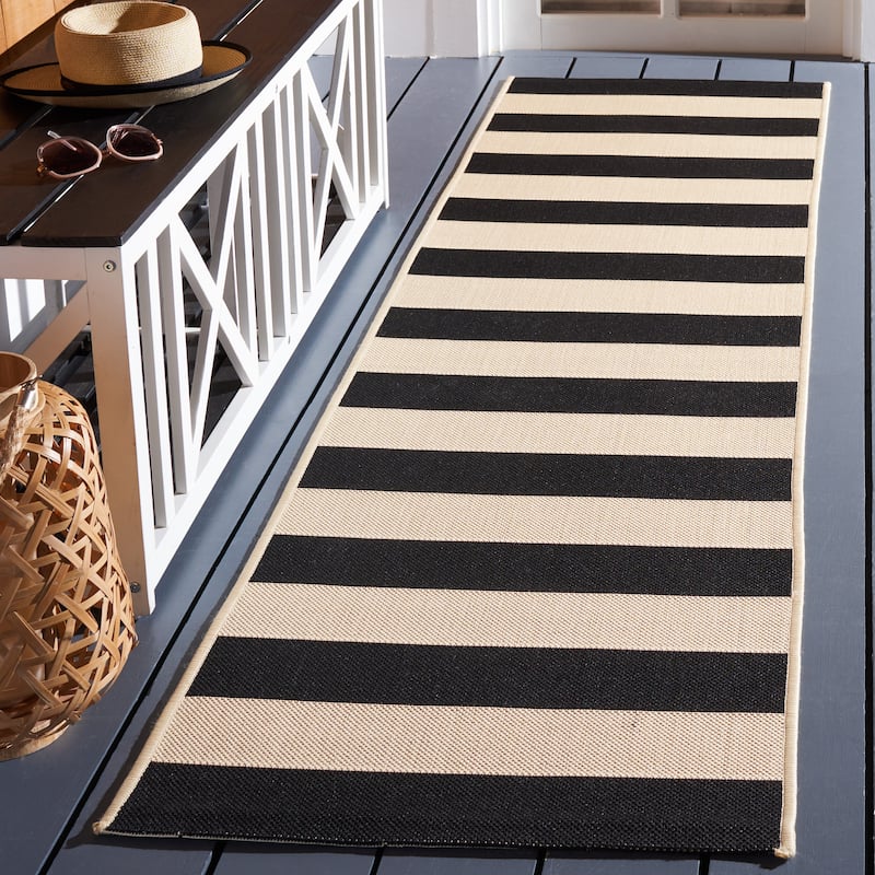 SAFAVIEH Courtyard Maysa Indoor/ Outdoor Waterproof Backyard Patio Rug - 2'3" x 6'7" Runner - Beige/Black