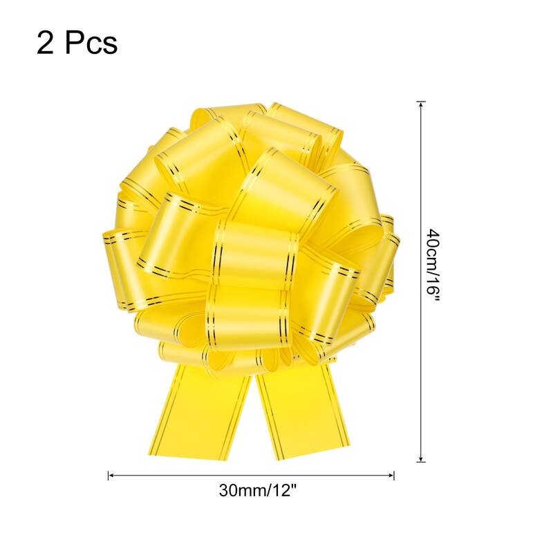 2pcs Large Pull Bow Metallic Car Ribbon with Gold Edge for Wrapping - Yellow - 12 Inch