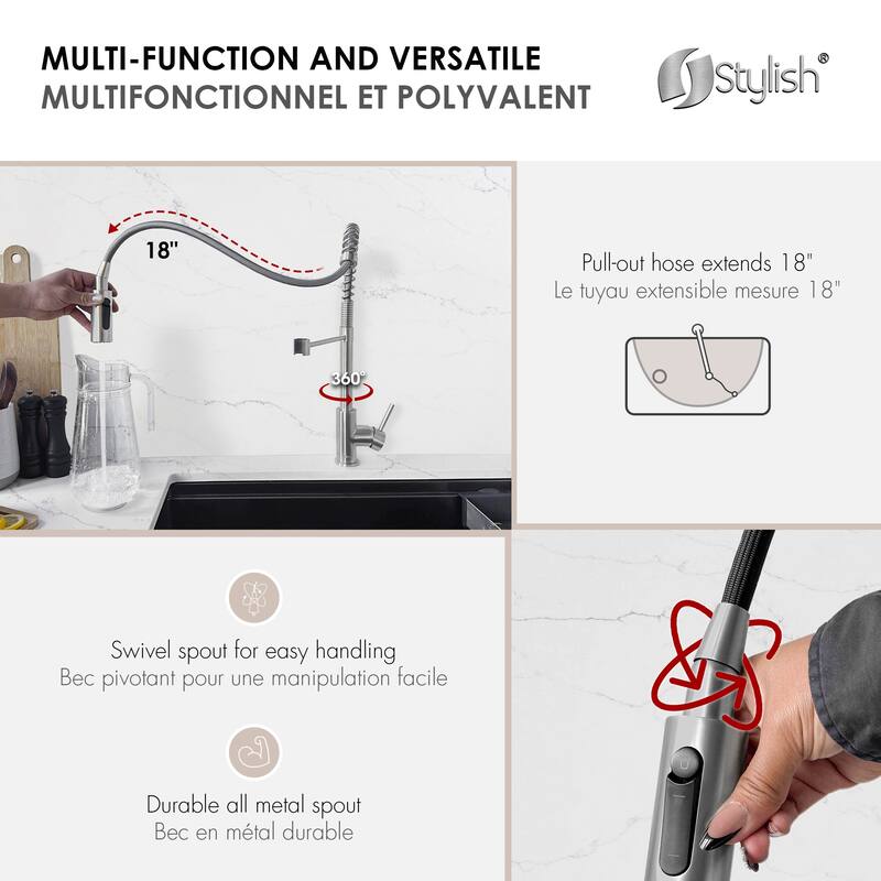 Milano Pull-Down Kitchen Faucet with water filter. Stainless Steel Gold.