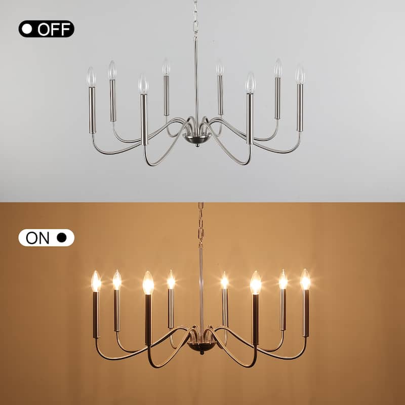 8-Light Simple Candle Chandelier, Traditional Chandelier, Farmhouse Metal Ceiling Light for Dining Room - W28.74"x H14.96"