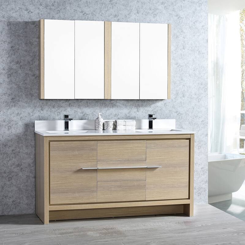 Solid Wood Bathroom Vanity with Mirror Medicine Cabinet