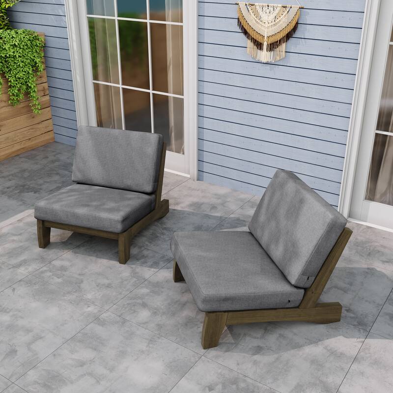 Teak Outdoor Armless Lounge Chair Set Loveseat with Cushions