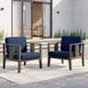 preview thumbnail 102 of 195, Outdoor Teak Solid Wood Patio Furniture Set Loveseat Armchair Table Collection Two Accent Chairs - Naturalframe-Navy