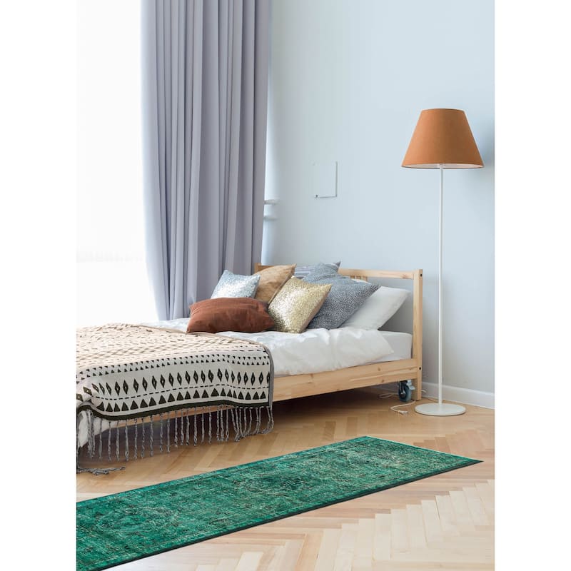 ECARPETGALLERY Hand-knotted Color Transition Green Wool Rug - 3'3 x 10'3
