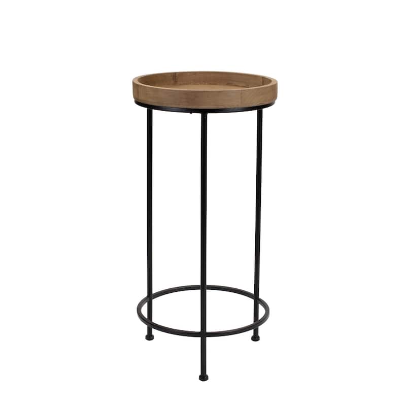 Brown Wood and Black Iron Round End Table Set of 3 with 3 Leg Bases for Living Room - 14.25” x 14.25” x 28.75” (D x W x H)